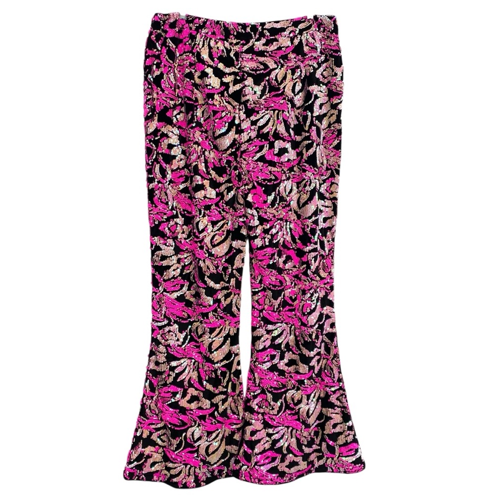 Nasty Gal Black Velvet Hot Pink Sequin Flare Pants New - Picture 9 of 11